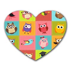 Owls Pattern Abstract Art Vector Cartoon Heart Mousepad by Salman4z