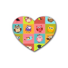 Owls Pattern Abstract Art Vector Cartoon Rubber Coaster (heart) by Salman4z