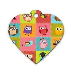 Owls Pattern Abstract Art Vector Cartoon Dog Tag Heart (two Sides) by Salman4z