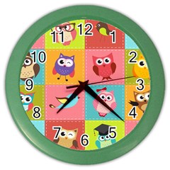 Owls Pattern Abstract Art Vector Cartoon Color Wall Clock by Salman4z