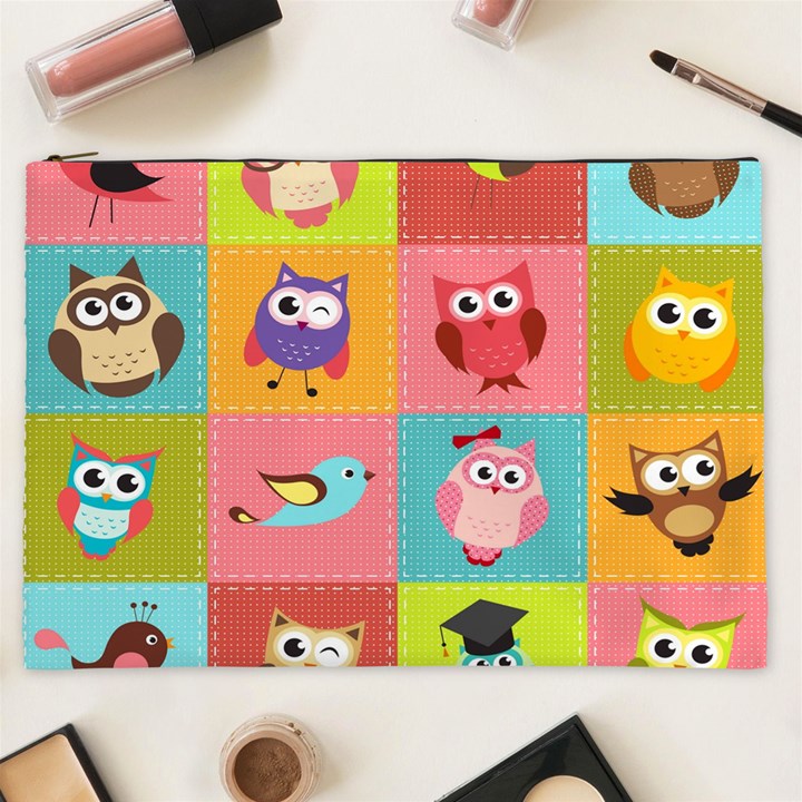 Owls Pattern Abstract Art Vector Cartoon Cosmetic Bag (XXL)