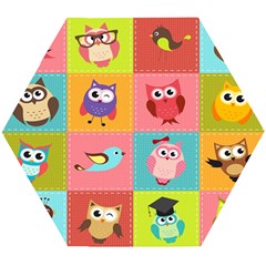 Owls Pattern Abstract Art Vector Cartoon Wooden Puzzle Hexagon by Salman4z