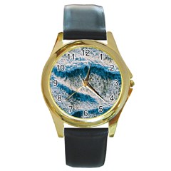 Waves Wave Nature Beach Round Gold Metal Watch by Salman4z