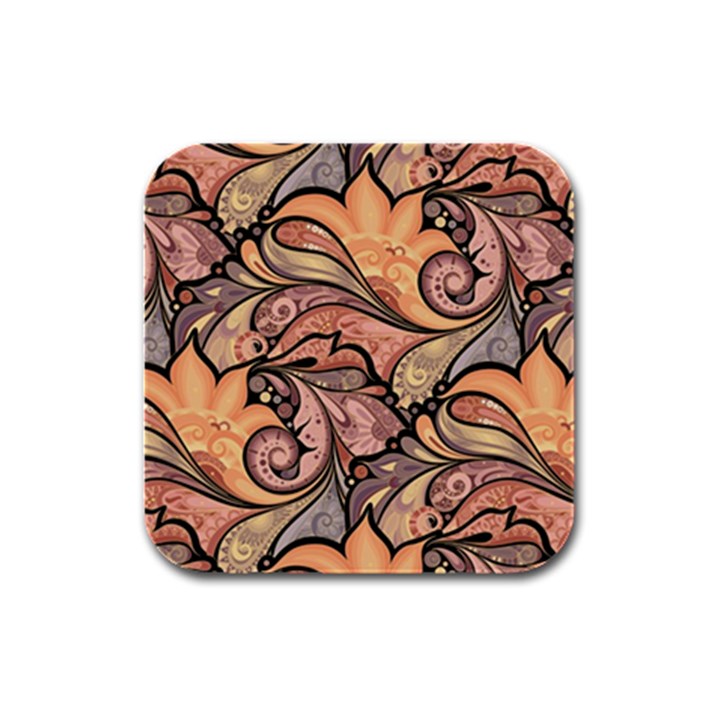 Colorful Background Artwork Pattern Floral Patterns Retro Paisley Rubber Square Coaster (4 pack)