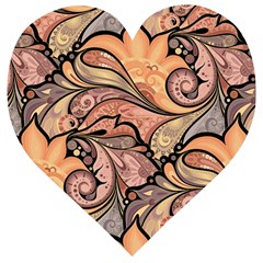 Colorful Background Artwork Pattern Floral Patterns Retro Paisley Wooden Puzzle Heart by Salman4z