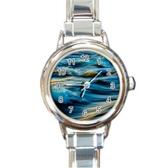 Waves Wave Water Blue Sea Ocean Abstract Round Italian Charm Watch