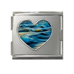 Waves Wave Water Blue Sea Ocean Abstract Mega Link Heart Italian Charm (18mm)