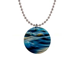 Waves Wave Water Blue Sea Ocean Abstract 1  Button Necklace by Salman4z