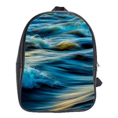 Waves Wave Water Blue Sea Ocean Abstract School Bag (Large)