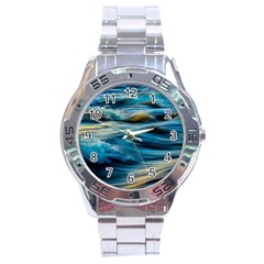 Waves Wave Water Blue Sea Ocean Abstract Stainless Steel Analogue Watch