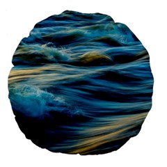 Waves Wave Water Blue Sea Ocean Abstract Large 18  Premium Flano Round Cushions