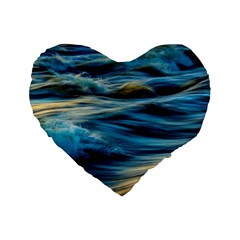 Waves Wave Water Blue Sea Ocean Abstract Standard 16  Premium Flano Heart Shape Cushions