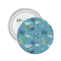 Butterflies Flowers Blue Background Spring Pattern 2 25  Buttons by Ravend