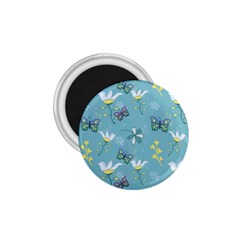 Butterflies Flowers Blue Background Spring Pattern 1 75  Magnets by Ravend