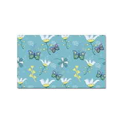 Butterflies Flowers Blue Background Spring Pattern Sticker Rectangular (100 Pack) by Ravend