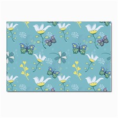 Butterflies Flowers Blue Background Spring Pattern Postcards 5  X 7  (pkg Of 10) by Ravend