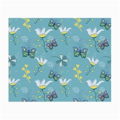 Butterflies Flowers Blue Background Spring Pattern Small Glasses Cloth by Ravend