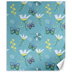 Butterflies Flowers Blue Background Spring Pattern Canvas 8  X 10  by Ravend