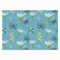 Butterflies Flowers Blue Background Spring Pattern Large Glasses Cloth by Ravend