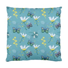 Butterflies Flowers Blue Background Spring Pattern Standard Cushion Case (one Side) by Ravend