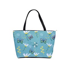 Butterflies Flowers Blue Background Spring Pattern Classic Shoulder Handbag by Ravend