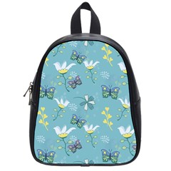 Butterflies Flowers Blue Background Spring Pattern School Bag (small) by Ravend