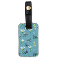 Butterflies Flowers Blue Background Spring Pattern Luggage Tag (one Side) by Ravend