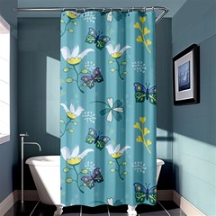 Butterflies Flowers Blue Background Spring Pattern Shower Curtain 36  X 72  (stall)  by Ravend