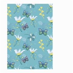 Butterflies Flowers Blue Background Spring Pattern Small Garden Flag (two Sides) by Ravend