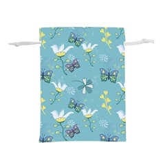 Butterflies Flowers Blue Background Spring Pattern Lightweight Drawstring Pouch (m)