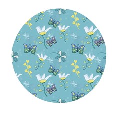 Butterflies Flowers Blue Background Spring Pattern Mini Round Pill Box (pack Of 5) by Ravend