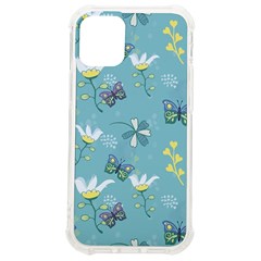 Butterflies Flowers Blue Background Spring Pattern Iphone 12 Mini Tpu Uv Print Case	 by Ravend