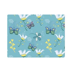 Butterflies Flowers Blue Background Spring Pattern Premium Plush Fleece Blanket (mini)