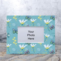 Butterflies Flowers Blue Background Spring Pattern White Tabletop Photo Frame 4 x6 