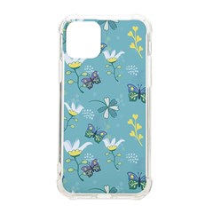 Butterflies Flowers Blue Background Spring Pattern Iphone 11 Pro 5 8 Inch Tpu Uv Print Case by Ravend