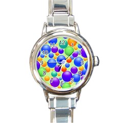 Background Pattern Design Colorful Bubbles Round Italian Charm Watch by Ravend