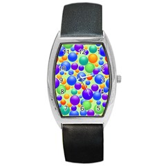 Background Pattern Design Colorful Bubbles Barrel Style Metal Watch by Ravend