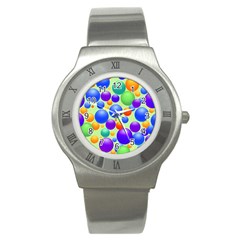 Background Pattern Design Colorful Bubbles Stainless Steel Watch by Ravend