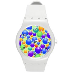 Background Pattern Design Colorful Bubbles Round Plastic Sport Watch (m) by Ravend