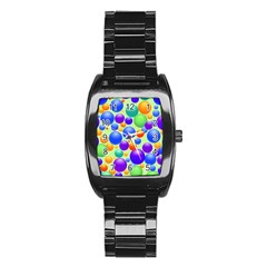 Background Pattern Design Colorful Bubbles Stainless Steel Barrel Watch by Ravend