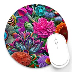 Flowers Nature Spring Blossom Flora Petals Art Round Mousepad by Ravend