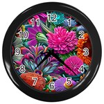 Flowers Nature Spring Blossom Flora Petals Art Wall Clock (Black) Front