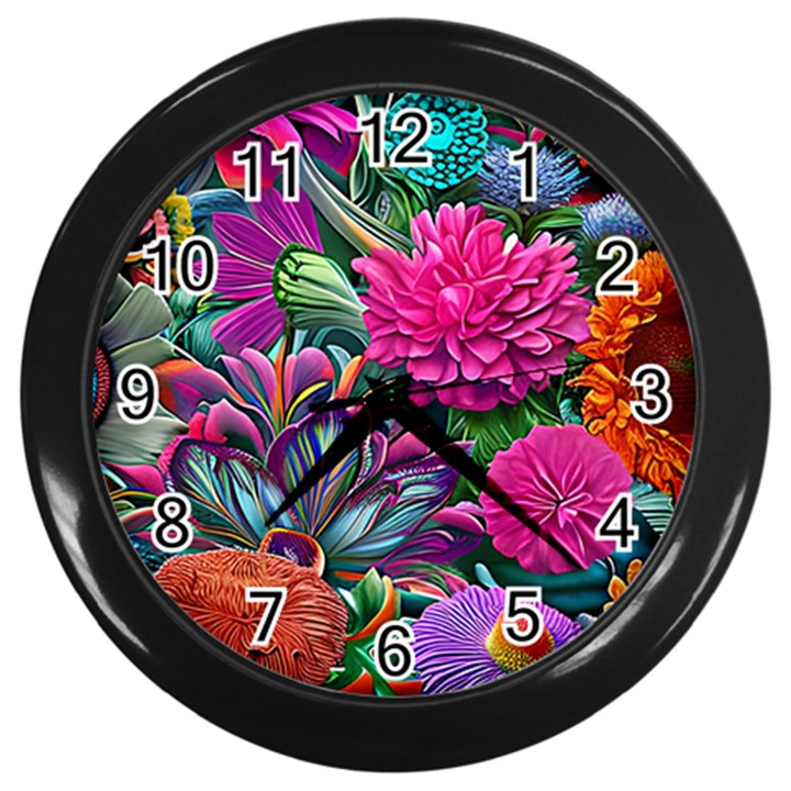 Flowers Nature Spring Blossom Flora Petals Art Wall Clock (Black)