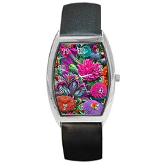 Flowers Nature Spring Blossom Flora Petals Art Barrel Style Metal Watch by Ravend