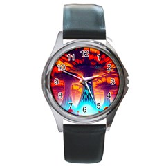 Sci-fi Fantasy Art Painting Colorful Pattern Round Metal Watch by Ravend