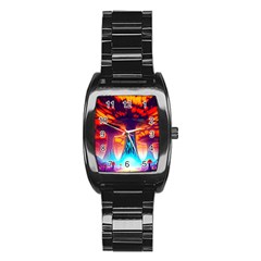 Sci-fi Fantasy Art Painting Colorful Pattern Stainless Steel Barrel Watch by Ravend