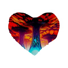 Sci-fi Fantasy Art Painting Colorful Pattern Standard 16  Premium Flano Heart Shape Cushions by Ravend