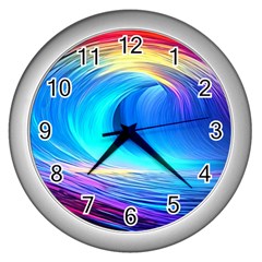 Art Fantasy Painting Colorful Pattern Design Wall Clock (silver) by Ravend