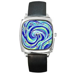 Pattern Design Swirl Watercolor Art Square Metal Watch by Ravend