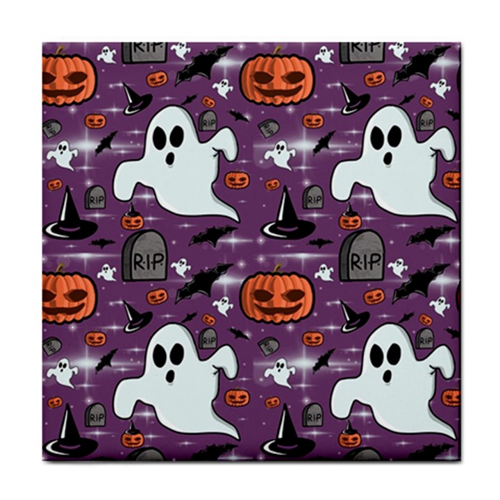 Pumpkin Ghost Witch Hat Halloween Sketch Holiday Tile Coaster